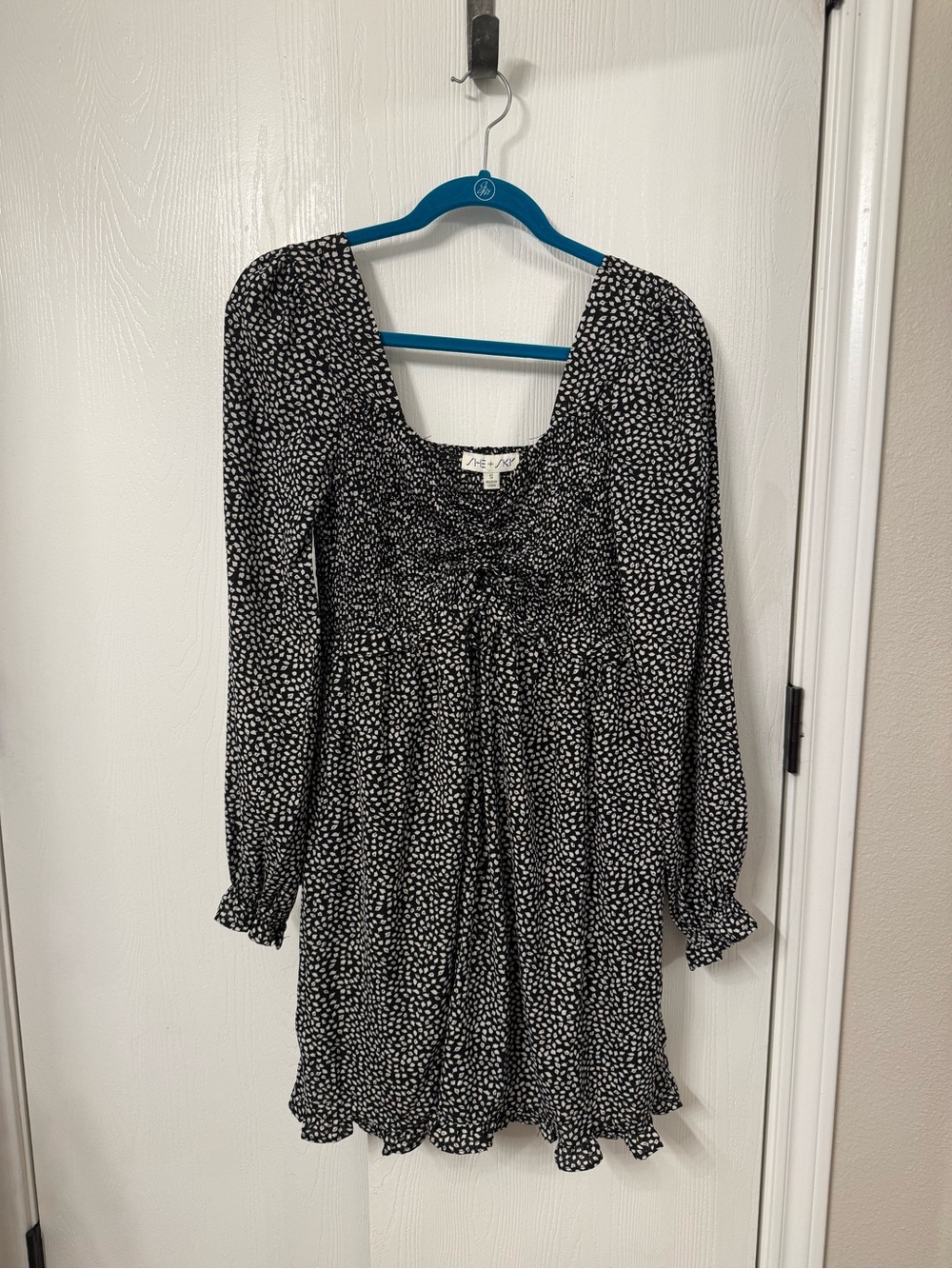 a new day Black & White Dot Long-Sleeve Mini Dress